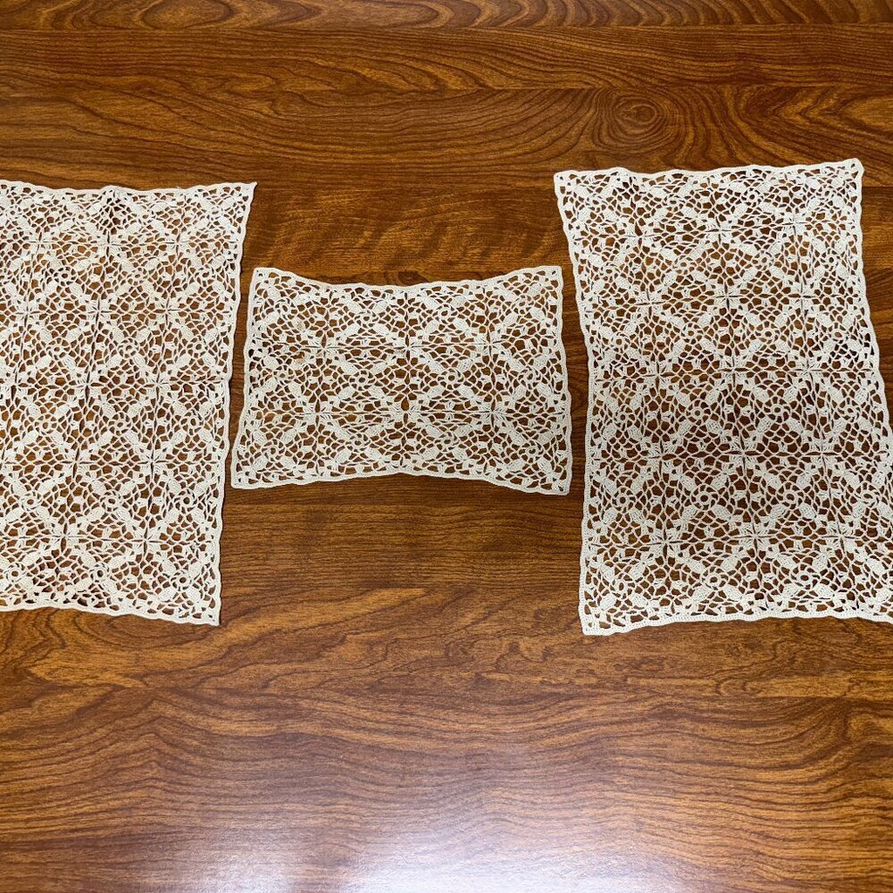 Set of 3 Vintage Crochet Doilies Beige